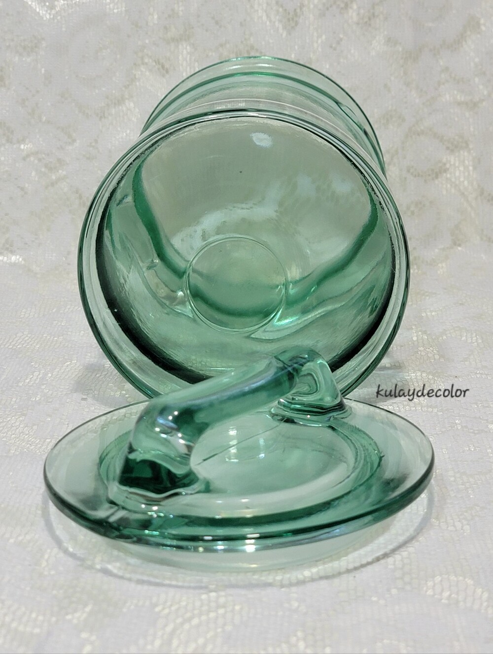 Vintage Green Glass Cookie Jar Canister Storage Jar w/ Lid Recycled Glass Style - Picture 11 of 16
